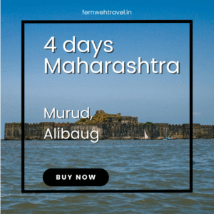 Aerial view of Murud Janjira Fort surrounded by the Arabian Sea with golden beaches in the backdrop.