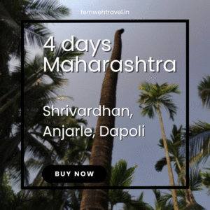 Peaceful coastal view with coconut trees swaying beside a quiet beach in Konkan.