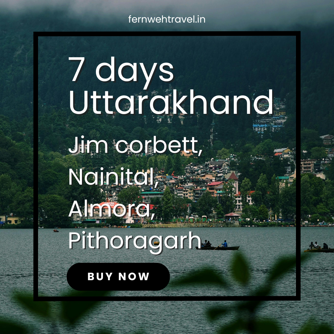 Aerial view of Nainital lake with surrounding hills and cityscape in Uttarakhand